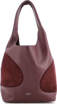 Ferragamo Cut-Out Detailing Hobo Leather with Suede Large