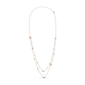 House of Brilliance 18K Rose Gold 1/2 Cttw Diamond and Freshwater Pearl Double Strand Station Necklace - Adjustable up to 16 to 20