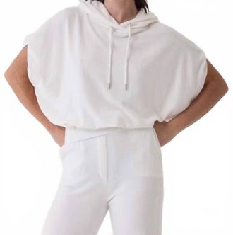 Majestic Filatures Womens Organic Cotton Terry Short Sleeve Hoodie In Milk