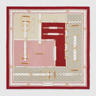 Gucci Printed Silk Twill Carr&eacute;, Bordeaux, Silk