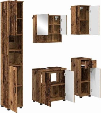 vidaXL Bathroom Furniture Set with Door 5 pcs Old wood 61 x 35 x 64 cm vidaXL