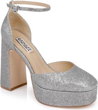 Badgley Mischka Jayda Ankle Strap Platform Pump in Silver Antique at Nordstrom, Size 9.5