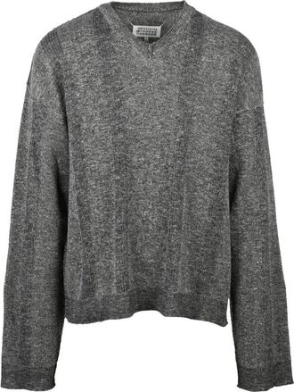 Maison Margiela Pullover a V - Heren - V-hals truien - Grijs - M - Katoen - Truien & Vesten