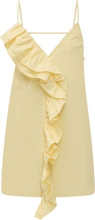 Msgm Yellow Solid V Neck Knee Length Dress
