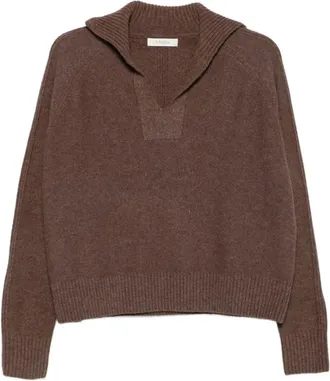 Jcsophie Truien & Vesten, Dames, Bruin, S, Wol, Pilar Sailor-collar Sweater