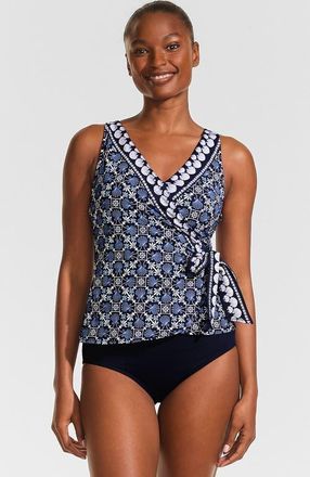 Lands End D-Cup Side Tie Tankini Top in Seashell Geo/navy Border at Nordstrom, Size 18