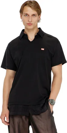 Diesel Jersey polo shirt with check flannel trims - Polos - Man - Black