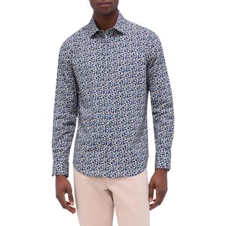 Bugatchi Axel Shaped Fit Stretch Cotton Button-Up Shirt in Navy at Nordstrom Rack, Size Xxx-Large