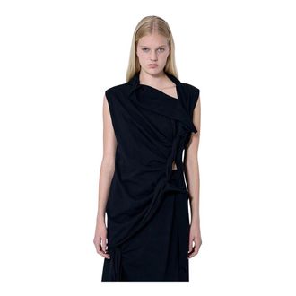 Yohji Yamamoto Sleeveless Tops, female, Black, Size: M High Twisted French Terry Braided Top