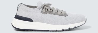 Brunello Cucinelli Leather-trimmed knitted slip-on sneakers