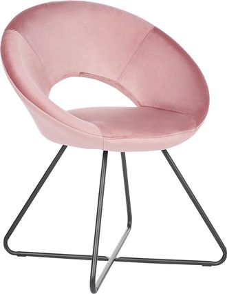 Beliani Sill&oacute;n De Terciopelo Rosa Negro Metal Acolchado Sin Reposabrazos Retro Rachel
