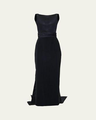 Carolina Herrera Sleeveless Silk Column Dress with Train