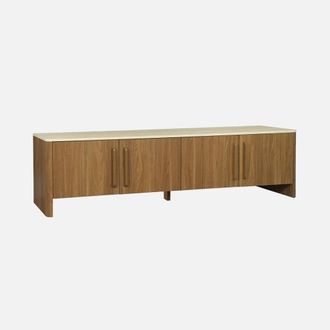 Sweeek Mueble De Tv Efecto Madera Travertino Con 4 Puertas, 180 Cm