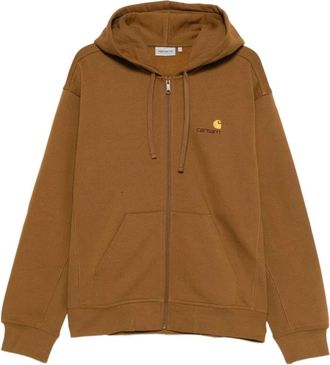 Carhartt Work in Progress Hooded American Script Jacket - Heren - Vesten met rits - Bruin - L - Katoen - Hoodies & sweatvesten