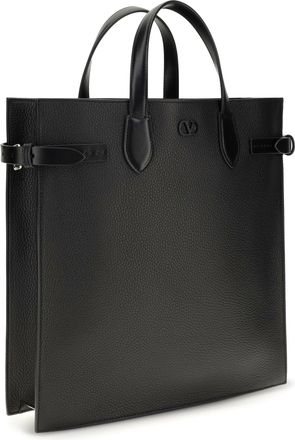 Valentino Garavani Mens Medium Antibes Grained Leather Shopping Bag Nero Calf Bos Taurus Shoulder