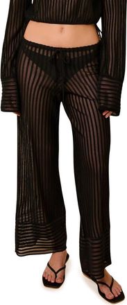 Solid & Striped The Athena Stripe Wide Leg Cover-Up Pants in Noir at Nordstrom, Size X-Large