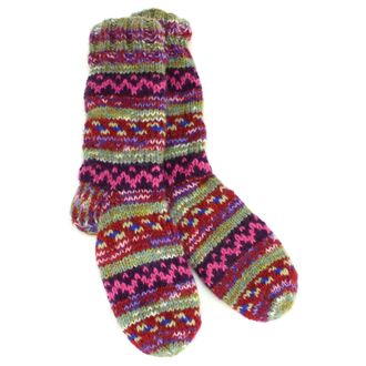Loud Elephant Hand Knitted Wool Slipper Socks Lined - SD Purple Green