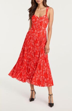 Cinq &agrave; Sept Botanical Floral Print Sleeveless Midi Dress in Bisou Multi at Nordstrom, Size 14