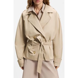 BOSS Cropped Cotton Trench Coat in Pumice at Nordstrom, Size 16