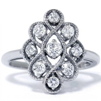 Pompeii3 5/8ct Vintage Style Diamond Ring 14K White Gold Size Selectable