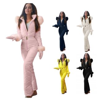 Generic Womens Ski Suit Ski Jacket Womens Long Snow Suit with Hood Waterproof Windproof Snowsuit Winter Warm All in One Suits Outdoor Sports Jackets Outdoor S