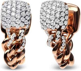 House of Brilliance 18K Rose Gold 3/4 Cttw Round Diamond Pave Cuban Chain Huggie Earrings in Pink at Nordstrom