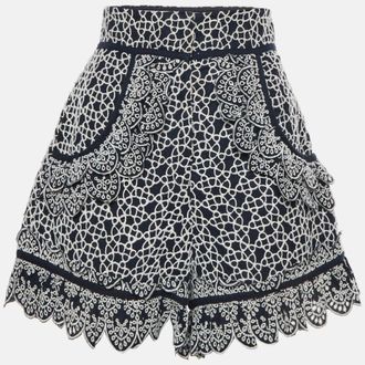 Acler Acler Navy Blue/white Cotton Scalloped Emerson Shorts