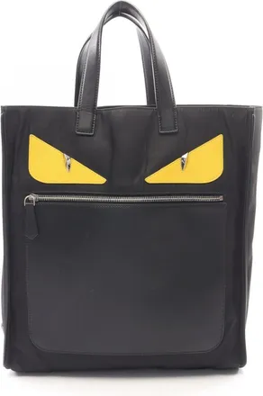 Fendi Black Yellow Nylon Leather Handbag Tote Bag (Pre-Owned)