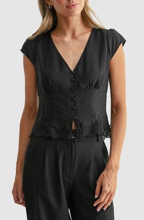All in Favor Lace Hem Cap Sleeve Top in Black at Nordstrom, Size X-Large