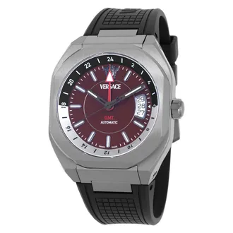 Versace V-Contempo GMT Automatic Burgundy Dial Mens Watch VE0I00125