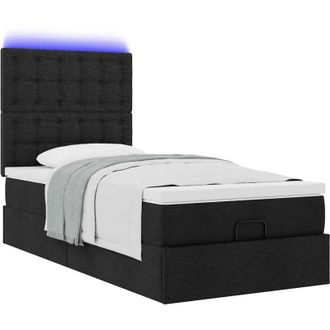 vidaXL Cama Otomana Con Colch&oacute;n Y Luces Led Tela Negra 80x200cm Vidaxl