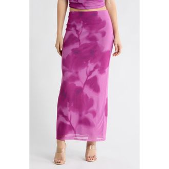 Leith Mesh Maxi Skirt in Pink Blurry Floral at Nordstrom Rack, Size X-Large