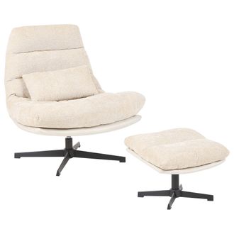 Beliani Beliani - Sill&oacute;n Giratorio Chenilla Con Reposapi&eacute;s Base Simple Estilo Mediados De Siglo Beige Tovik