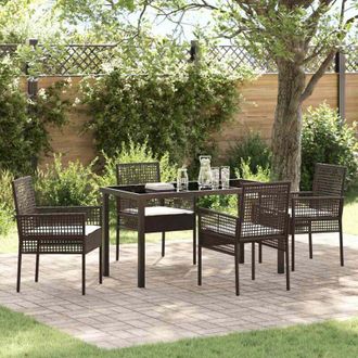 vidaXL Vidaxl - Conjunto De Comedor De Jard&iacute;n Con Coj&iacute;n 5 Pcs Marr&oacute;n Polirat&aacute;n