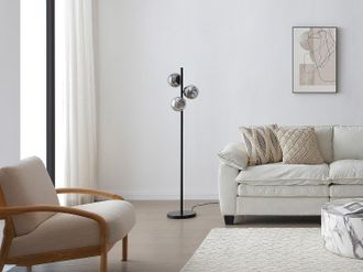 Vente-Unique Lampada da terra in metallo opaco e vetro fum&eacute; - L.32 x H.148 cm - Nero - YUKON