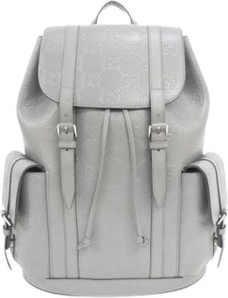 Gucci Pre-owned Vintage Leather Backpack - Heren - Vintage Rugzakken - Grijs - ONE Size - Leer - Vintage