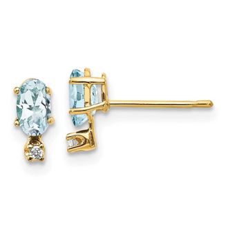 Diamond2Deal 14k Yellow Gold Diamond & Aquamarine Stud Earrings