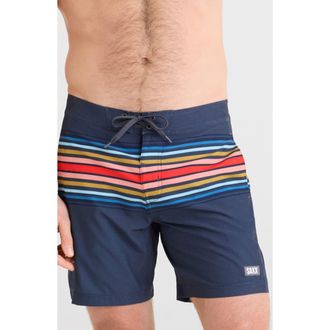 Saxx Betawave 2-in-1 5-Inch Board Shorts in Horizon Stripe-Maritime at Nordstrom Rack, Size 36