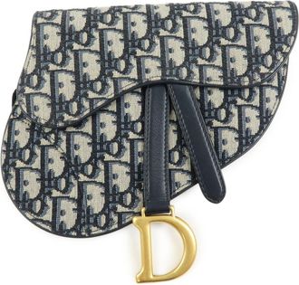 Dior Saddle Belt Oblique Canvas Navy Canvas Handbag (Pre-Owned)