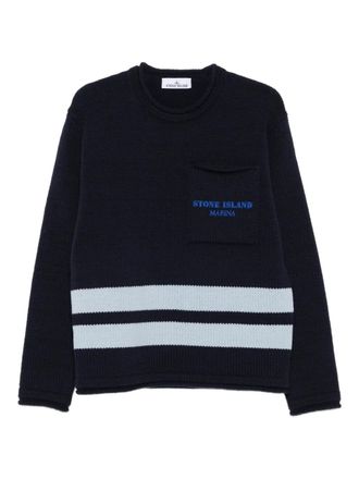 Stone Island logo-print sweater - men - Virgin Wool - L - Blue