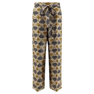 Max Mara Zijden Multikleur Broek met Riem - Dames - Wijde Broeken - Veelkleurig - 2XS - Broeken