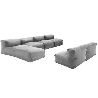 Oviala Mueble de jard&iacute;n modular de 6 plazas con chaise longue gris