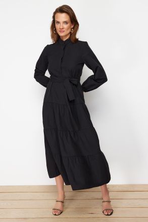Trendyol Modest Dames Zwart Effen Maxi Lang Casual A-lijn Modest Jurken