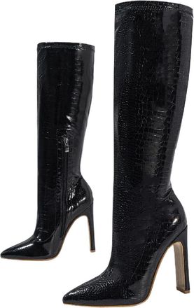 Generic Women Knee High Boots Square Heel Pointed Toe Side Zipper Winter Party Office Casual Boot