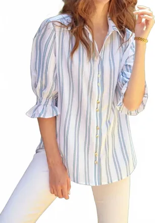 Finley Sirena Drop Needle Button-Down Shirt In Blue/white