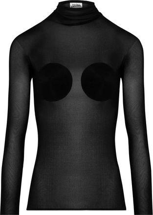 Jean Paul Gaultier Zwarte Doorschijnende Top met Uitsnijding Ss 25 - Dames - Longsleeves - Zwart - XS - Tops