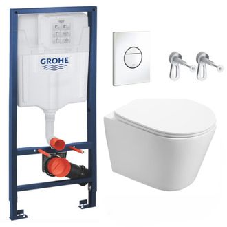 GROHE Estructura De Soporte Rapid Sl + Inodoro Sin Brida Infinitio + Asiento Con Cierre Suave + Tapa Blanco Alpino (rapidsl-infinitio
