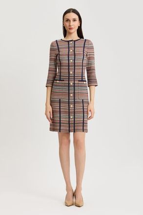 Ming Wang Horizontal Multi Stitch Knit Sheath Dress in Warm Taupe/indigo/ivory at Nordstrom, Size X-Small