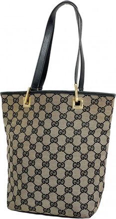 Gucci Beige Black Canvas Tote Bag (Pre-Owned)