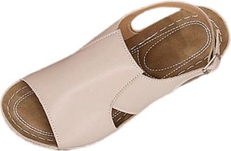 Generic Open Toe Sandals for Women Comfortable Casual Summer Sandal Shoes Solid Color Stylish Breathable Wedge Sandals with Ankle Strap Beach Outdoor